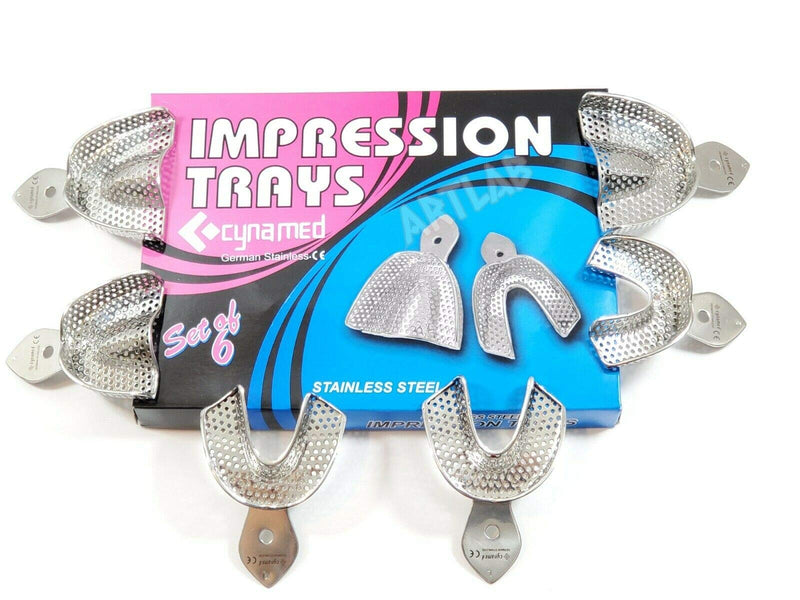 [Australia - AusPower] - Premium German Dental Autoclavable Metal Impression Trays Stainless Steel Upper Lower Dental Perforated Impression Trays Set of 6 Cyanemed 