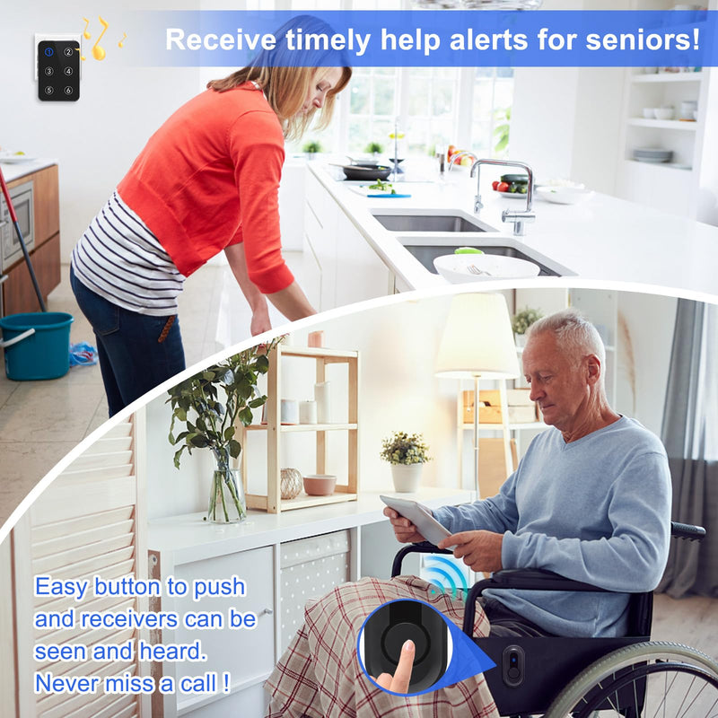 [Australia - AusPower] - Wireless Caregiver Pager Call Button Nurse Call System 500Ft Range with LED Number Display for Elderly/Patient/Disabled at Home/Hospital/Clinic(6 Waterproof Call Button & 1 Receiver) 6 call button + 1 receiver 