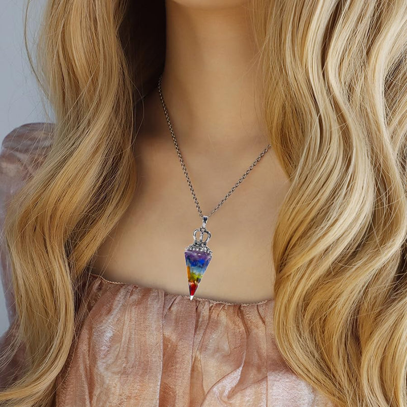 Crystal Necklace for Women 7 Chakra Stone Protection Balance Healing Necklaces Hexagonal Pointed Reiki Spiritual Energy Pendant Necklace Quartz Jewelry Gift