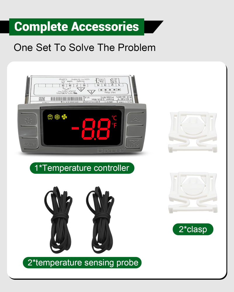 [Australia - AusPower] - for Dixell XR02CX-4N1F1 Temperature Controller, Replace for Dixell Temperature Controller Fit for 120V 50-60hz Commercial Refrigerators/Freezer, with Temperature Sensor Probes & Clasp 