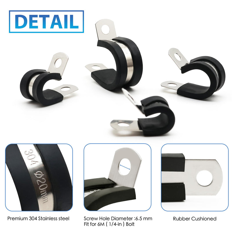[Australia - AusPower] - 2 Inch Cable Clamp - Rubber Insulated Clamps for Cable, Wire, Pipe, Line, and Hose - Stainless Steel P Clips (10 Pack) 2 Inch 