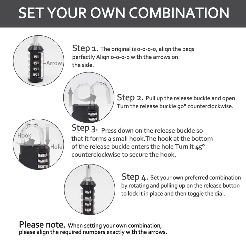 [Australia - AusPower] - Vervida® Combination Lock Resettable 2 Pack 4 Digit Outdoor Waterproof Combo Padlock for School Gym Locker, Sports Locker, Fence, Toolbox, Gate, Hasp Storage (Black) Black 