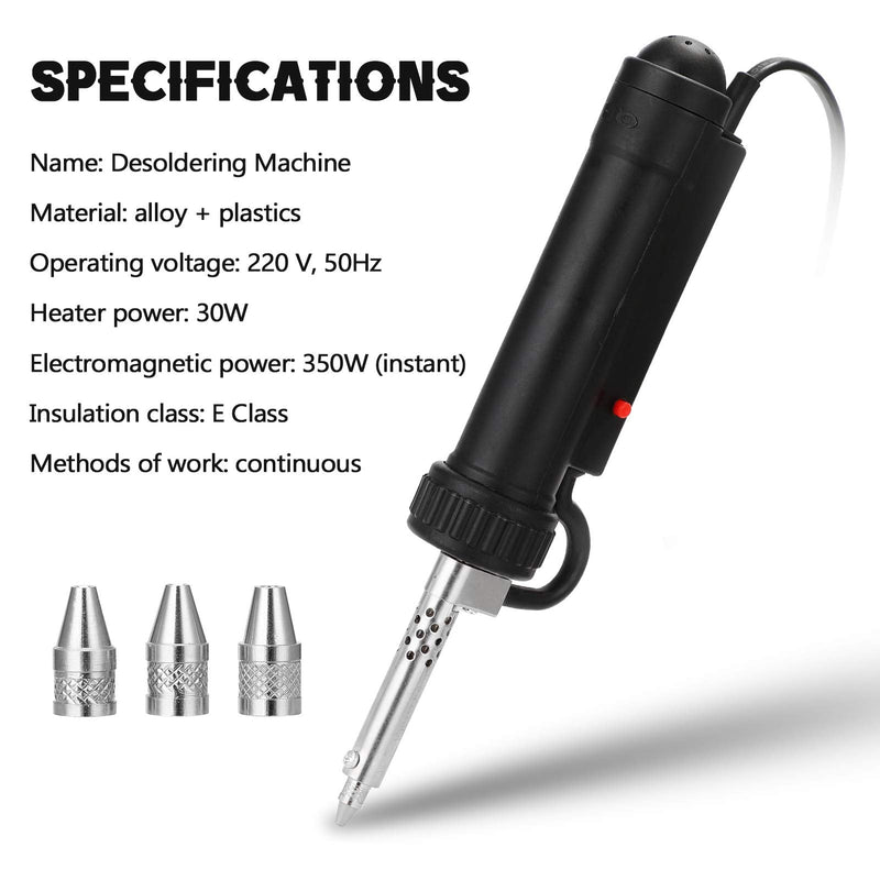 [Australia - AusPower] - Weytoll Electric Desoldering Pump, Electric Vacuum Desoldering Iron, Extraction of Liquid Solder, 350 W Desoldering Pump with Heater, Palm, Electric Soldering Tin Sucker Va-cuum Soldering (Black) Black 
