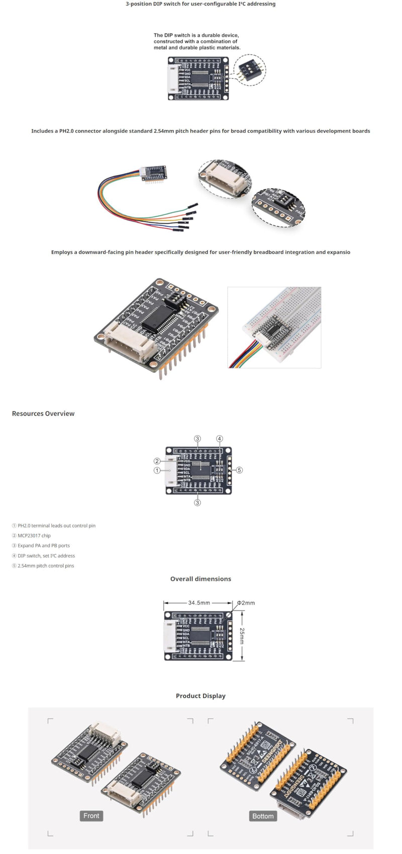 MCP23017 IO Expansion Board I2C Interface for Raspberry Pi for Aruino STM32 3.3V/5V Levels Expands 16 I/O Pins Mini Size Version