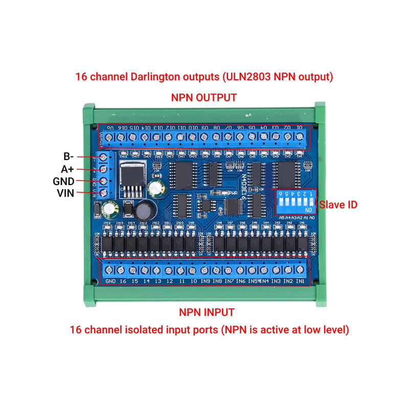 [Australia - AusPower] - 16 Input 16 Output Expansion Board RS485 16 Channel Remote Control Switch Module DC 6.5 to 30V PLC IO Module for Smart Home With shell 