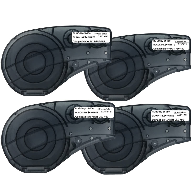 Compatible Label Tape Replacememt for M21-750-499 Cartridge, 3/4 inches Nylon Labels Tape,Black on White Nylon Cloth Film Work with BMP21-PLUS/LAB M210 LAB M211 Printer-16' Length 0.75" Width 4 Pack