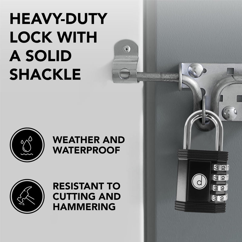 [Australia - AusPower] - Padlock 4 Digit Combination Lock - for Gym School Locker, Outdoor Gate, Shed, Fence, and Storage, Combo Luggage Lock - Locker Lock- Weatherproof Metal - Keyless, Easy to Set, Resettable - Black 1 