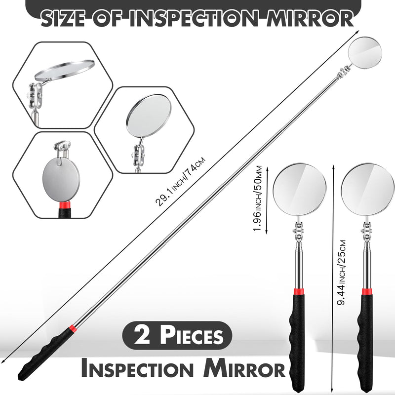[Australia - AusPower] - Copkim 2 Pcs Telescoping Inspection Mirror,29 Inch Mechanics Mirror Tool with Long Handle, Round Extendable Mirror on a Stick for Technicians Mechanics Contractors Checking Observation (Black) Black 