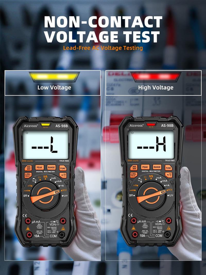 [Australia - AusPower] - Multimeter Digital Multimeter, 9999 Counts DC AC Voltmeter and Ohm Volt Amp Tester, Auto-Ranging Fast Accurately Measures Voltage Current (DC/AC Current) 