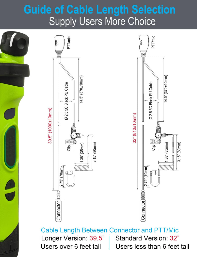 [Australia - AusPower] - commountain APX 6000 XPR 7550e Earpiece w/Mic Compatible for Motorola Radios APX 8000 APX 7000 4000 XPR 7580e 7380e XPR 7550 7350e 7350 APX6000 APX7000 APX8000 XPR7550 XPR7550e, Surveillance Headset For users below 6 feet tall 