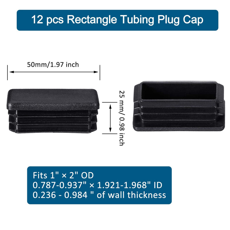 1 x 2 Inch Rectangle Plastic Plugs Tubing End Caps Black Plastic Rectangle Plugs Tubing Post End Cap for Rectangle Tubing Chair Glide Inserts (24) 24