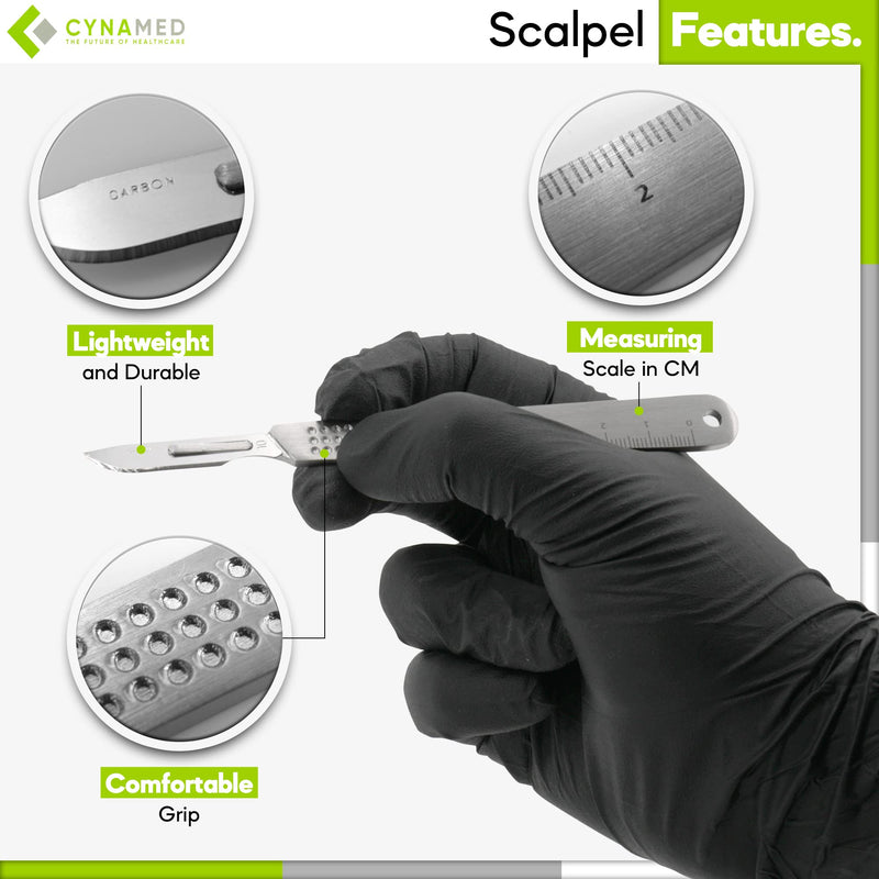 [Australia - AusPower] - Cynamed 3-Piece Professional Dermaplaning Tool Kit - Stainless Steel Scalpel Handle 3, Blade Remover, 100 Surgical Dermaplane Blades - Skin Exfoliation & Vellus Hair Removal - Dermatologist Supplies 