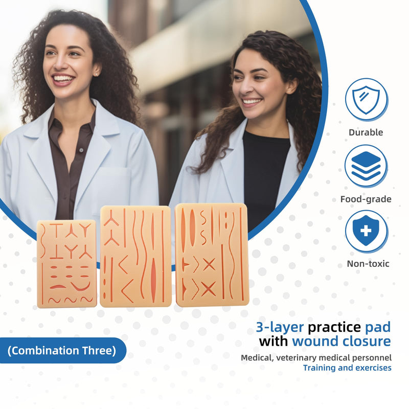 [Australia - AusPower] - Suture Pad 3 Layer Suture Practice Pad with Wounds Suture Practice Kit, Hard to Rip, Tear or Break for Medical and Vet Students Veterinarian Nurses Training and Practice (3 Pcs) 