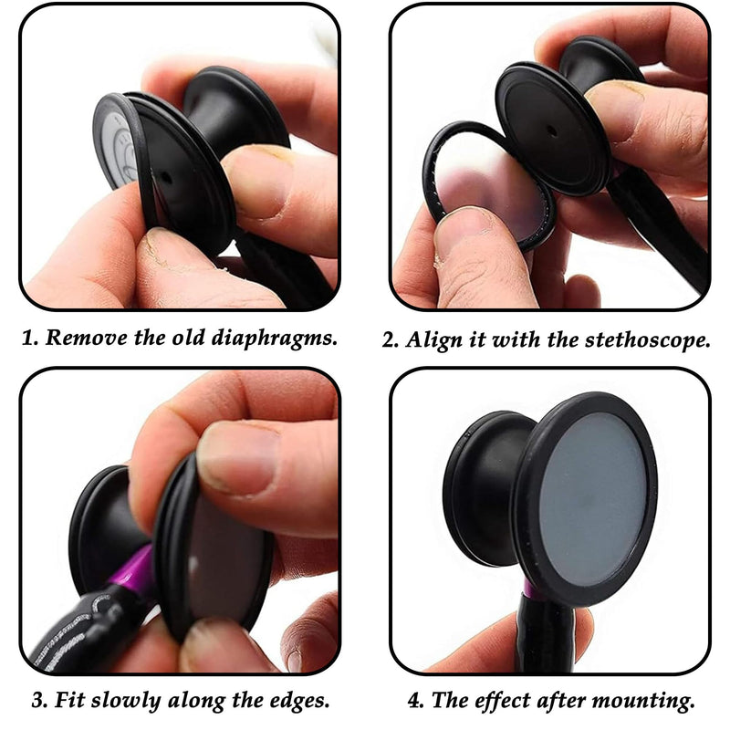 CHENNAN Replacement Accessories for Stethoscopes, 1 Set Stethoscope Accessory Set | 4 Silicone Stethoscope Earplugs and 2 Stethoscope Replacement Diaphragms, Black