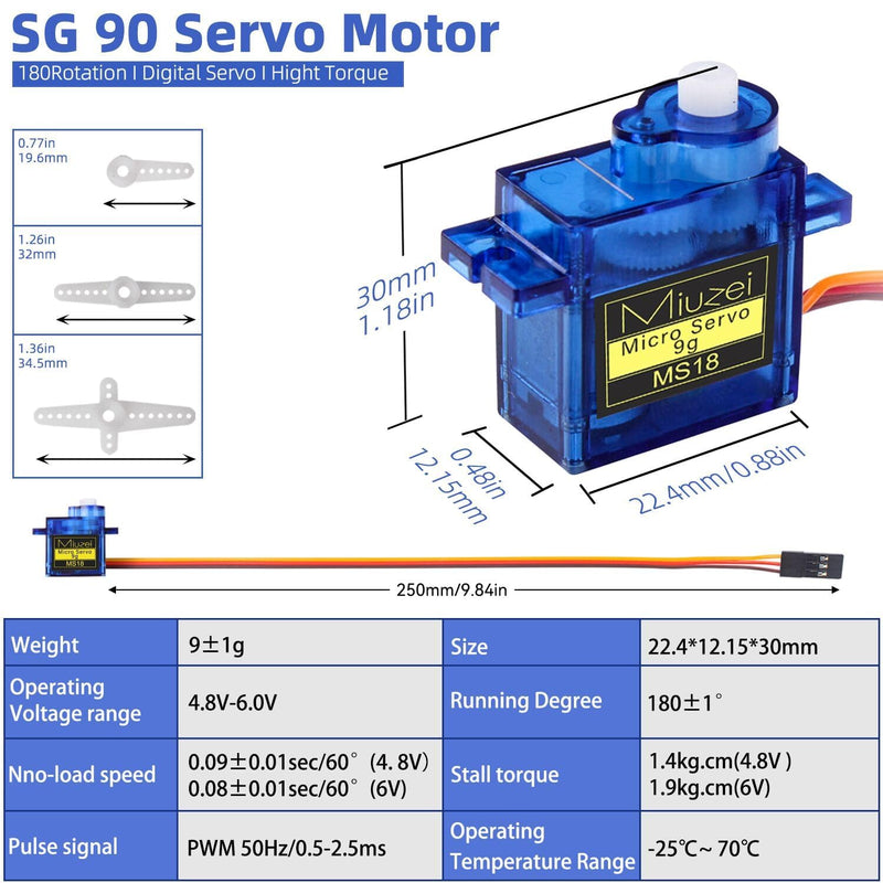 Sg90 9g Micro Servo Motor, Miuzei Mini Small Servos Motor Kit Metal Gear for Arduino RC Car Airplane Robot (20) 20