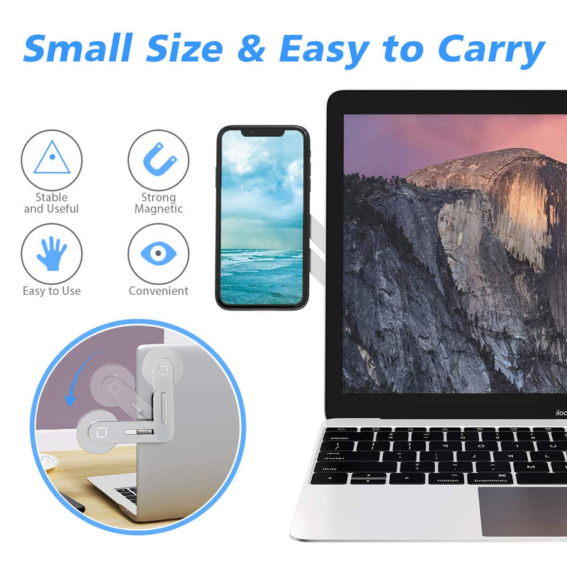[Australia - AusPower] - Magnetic Phone Holder for Laptop Designed for iPhone 15/14/ 13/12 MagSafe, Adjustable Phone Monitor Side Mount, Slim Portable Foldable Computer Expansion Bracket, Silver Sliver 