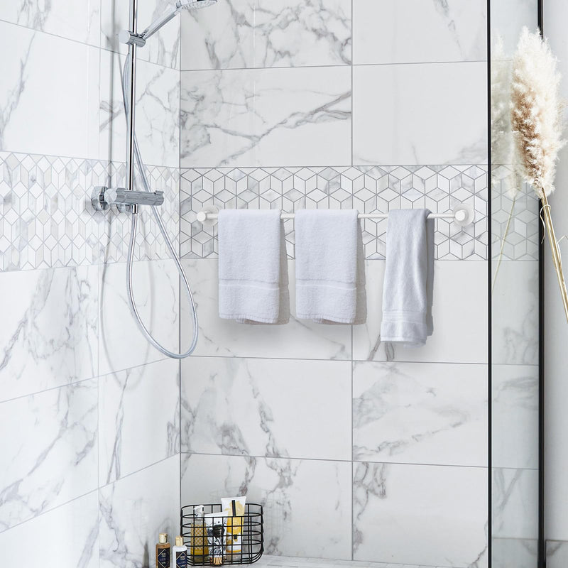 Adjustable Single Bath Towel Bar 16 to 27.6 Inch, ZUEXT Oil Rubbed White Stainless Steel Towel Holder Hanger,Expandable Wall Mount Towel Rail for Bathroom Kitchen,1" Tube Towel Rail Racks w/Hooks White Single Towel Bar 1