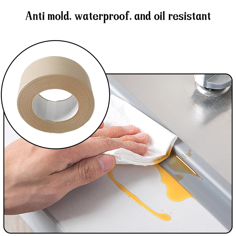 [Australia - AusPower] - Waterproof Caulk Tape Sealant Strip, 1.5" W x 10.5'L PVC Sealing Tapes for Kitchen Bathroom Bathtub Countertop Toilet Sink (Beige) Beige 1.5x10.5" 1Pcs 