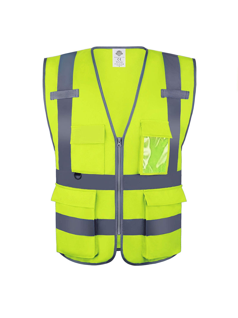 Dazonity High Visibility Safety Vest with Multi Pockets and Zipper, M,Reflective Strips, Fit for Men & Women, Work, Construction,Cycling, Runnning, Surveyor, Volunteer (Yellow-M) 1 Yellow-m