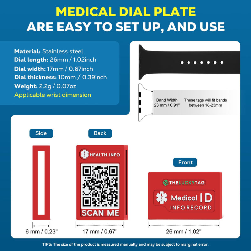 Upgraded Medical Bracelet for Men and Women with QR Code, Medical Alert ID Bracelets - Titanium Steel Bracelet Fits 8-10" Wrists - More Space Silicone Red 2pcs