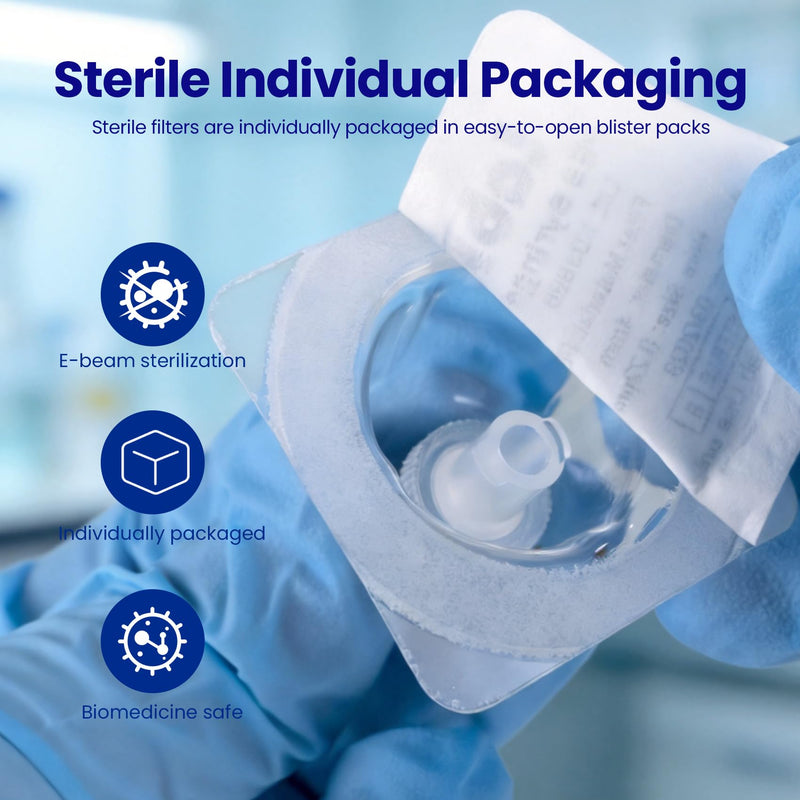 Sterile Syringe Filter 4 mm PES Membrane 0.22 µm Pack of 25 | For Biomed Scientific, individually packaged