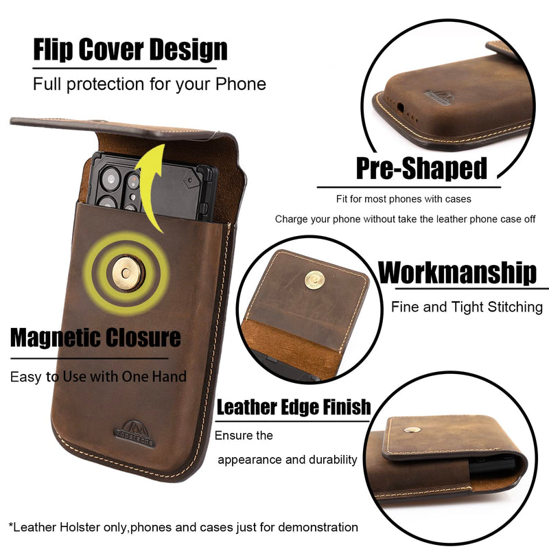 [Australia - AusPower] - Topstache Leather Phone Holster for Belt,Flip Cell Phone Case with Belt Clip for S22 Ultra,S22 Plus,S22, Pouch for iPhone 14/13 Pro Max, Universal Smartphone Sheath X-Large Darkbrown 