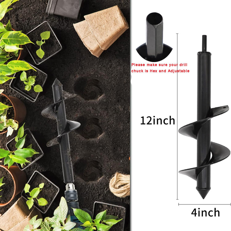 [Australia - AusPower] - TCBWFY 4"x12"Auger Drill Bit for Planting Digging Holes,Garden Plant Flower Bulb Auger Spiral Hole Drill Rapid Bulb Planter Earth Auger Bit,Compatible to Hex Adjustable Chuck 