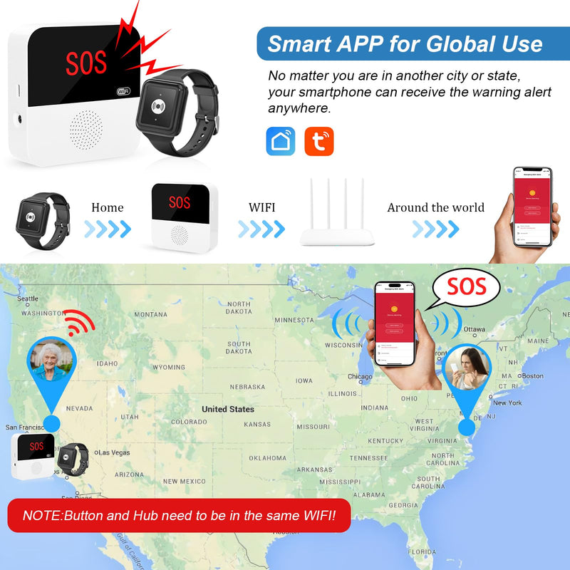 [Australia - AusPower] - WiFi Wireless Caregiver Pager Call Button System Emergency Alert System Life Alert Button for Seniors Patient Disabled Elderly 1 Call Button 1 Watch Button 1 Receiver(only Supports 2.4GHz Wi-Fi) 1 Button & 1 Watch & 1 Receiver 
