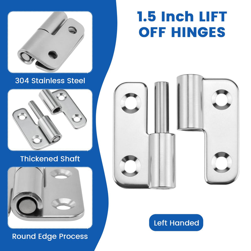 [Australia - AusPower] - 4 Pcs 1.5 Inch Stainless Steel Lift Off Hinges, Detachable Small Slip Joint Flag Hinges with Screws for Wooden Metal Doors Cabinet Doors Metal Boxes (Left Handed) 