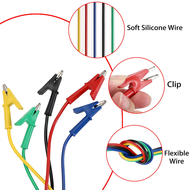 Sumnacon Multimeter Banana Plug to Crocodile Alligator Clip Test Probe, 5PC 4mm Stackable Colorful Silicone Banana Plug to Alligator Clip Test Probe Lead Wire Cable 9.8Ft/3M 9.8 ft