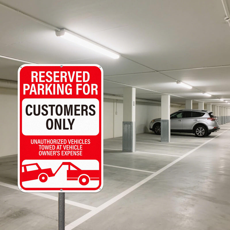 18" × 12" Customer Parking Only Sign Reflective Aluminum 2 Pack Unauthorized Vehicles Will Be Towed Signs Rust Free Metal Reserved Parking Signage for Business