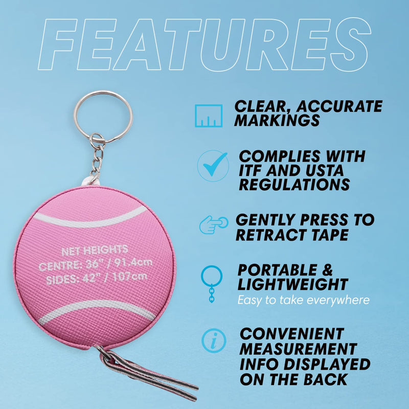 Scoring Right Net Checker Tennis Net Height Measuring Tape and Keyring Pink