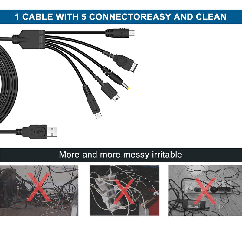 [Australia - AusPower] - Xahpower 5 in 1 USB Charger Cable for Nintendo DS Lite/Wii U/New 3DS XL,3DS XL,2DS,Dsi XL,NDS/GBA SP(Gameboy Advance sp),PSP 1000 2000 3000 