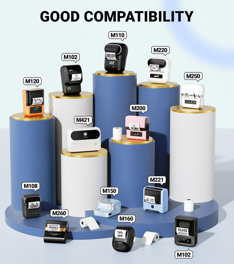 Phomemo Labels - Phomemo M110 Labels for M220/ M100/ M250/ M102/M221/M200/M108 Label Maker, 1.97"x3.15"(50x80mm), M110 Thermal Label 3Rolls, Sticker 100 Labels/Roll, Square, Black on White 1.96"*3.14"