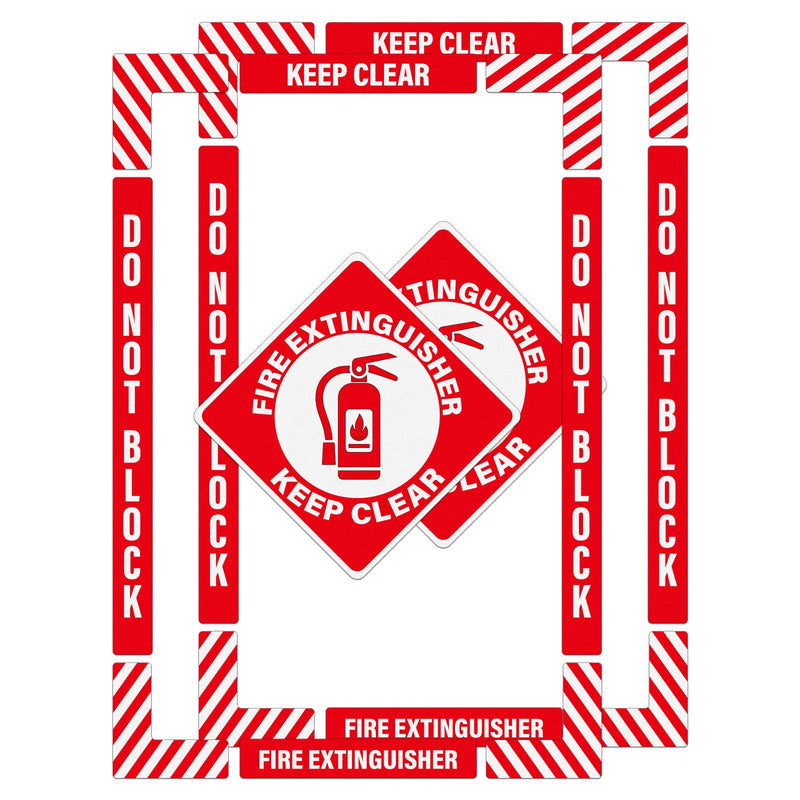 2 Pack Fire Extinguisher Signs Self Adhesive Keep Clear Do Not Block Floor Sign with Strips Waterproof Vinyl Fire Extinguisher Floor Marking Kits for Business Warehouse Office Red