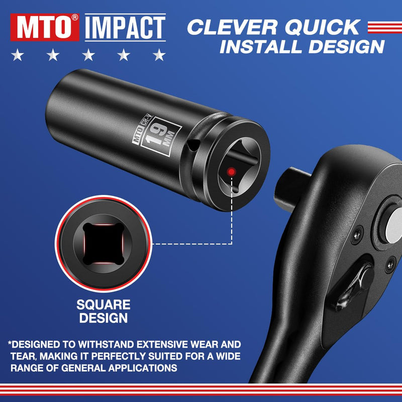 [Australia - AusPower] - 1/2" Drive 19mm Deep Impact Socket, 6-Point Metric Socket for Automotive Maintaince, CR-V Steel Meets ANSI Standards 