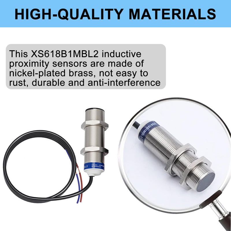 [Australia - AusPower] - XS618B1MAL2 Universal Inductive Proximity Sensor, 2-m Electrical Cable, 2-Wire AC/DC Wiring for PNP or NPN Input, NO Contact Output, Embedded Installation, Multi-Function 
