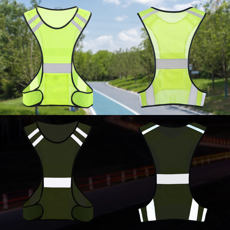 TCCFCCT Reflective Running Vest, High Visibility Running Gear with Large Pocket 2 Pack Mesh Yellow
