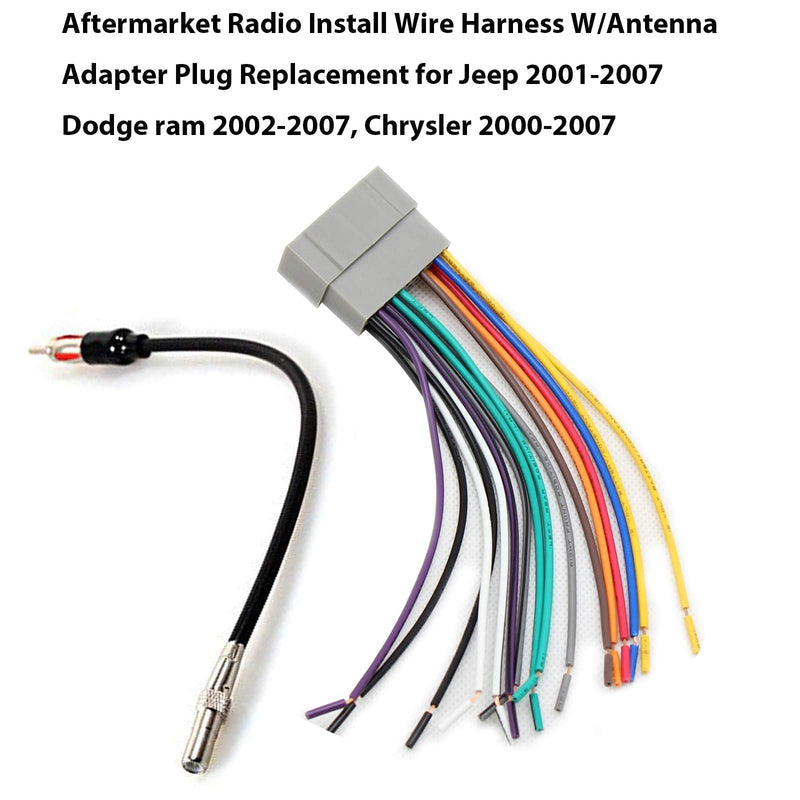 [Australia - AusPower] - RED WOLF Aftermarket Radio Install Wire Harness W/Antenna Adapter Plug Replacement for Jeep 2003-2007,Dodge ram 2002-2007, Chrysler 2000-2007 Radio harness + antenna adapter 