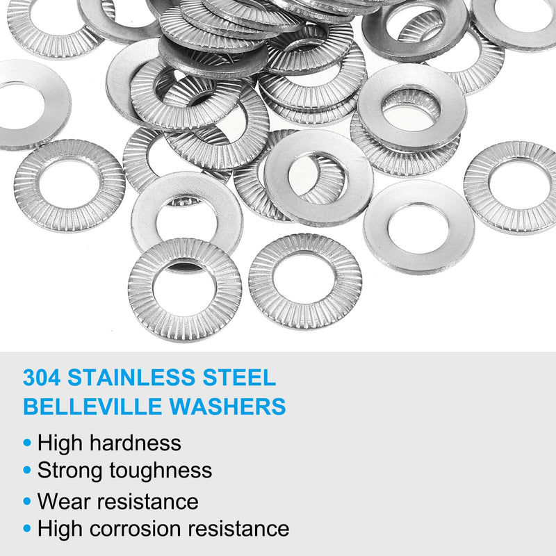 [Australia - AusPower] - PATIKIL 304 Stainless Steel Flat Washers, 50 Pack M8x16mm Belleville Spring Disc Washer Conical Knurled Metric Gasket for Automotive Industrial Construction 