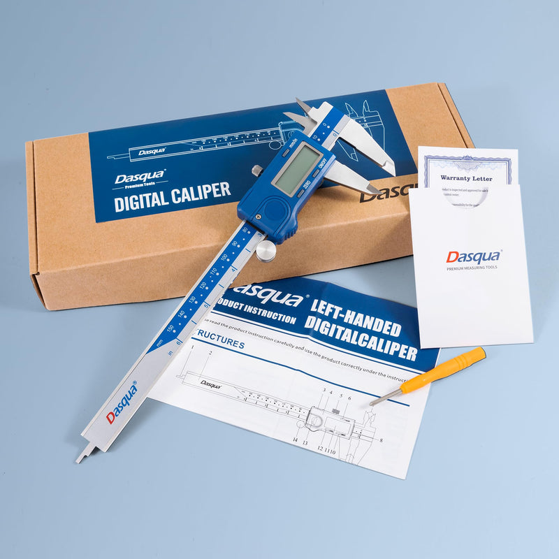 [Australia - AusPower] - Dasqua Left-Handed Digital Caliper 0-6"/0-150mm Stainless Steel with Large LCD Screen, Dual Unit in/mm, Accuracy ±0.0015"/0.03mm, Resolution 0.0005"/0.01mm, High Precision Caliper Measuring Tool Digital 6" 