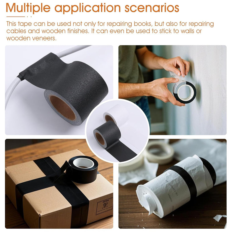 2Inch Wide Self-Adhesive Matte Book Binding Tape - 33 FT Black Cloth Tape | for Repairing/Reinforcing/Protecting Old & Antique Books, Cable Management & Packaging (White White) White White