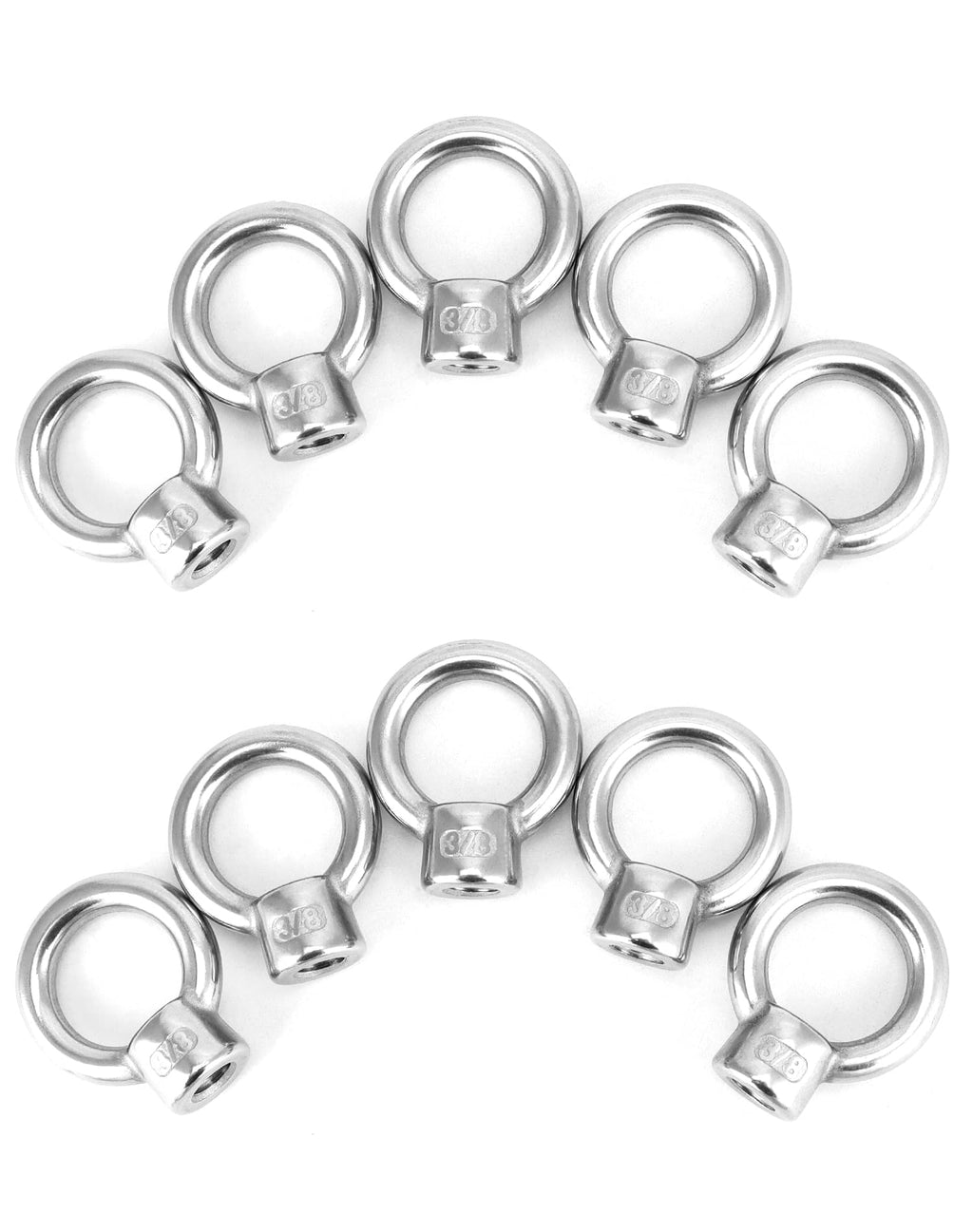 QWORK Lifting Eye Nut, 10 Pack, 3/8" UNC Marine Grade Stainless Steel 316 3/8"