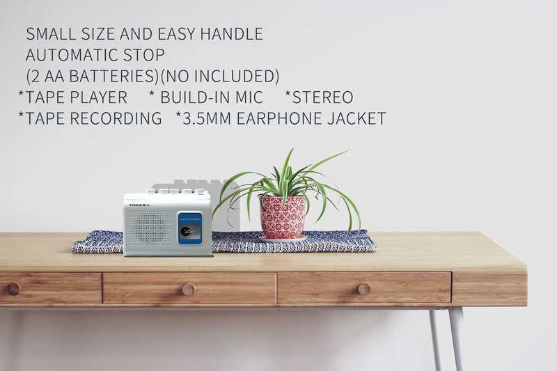 [Australia - AusPower] - Portable Cassette Player Tape Recorder Walkman with Built-in Speaker,Microphone,Headphone Jack-, 4.57 x 3.54 x 1.38inch white 