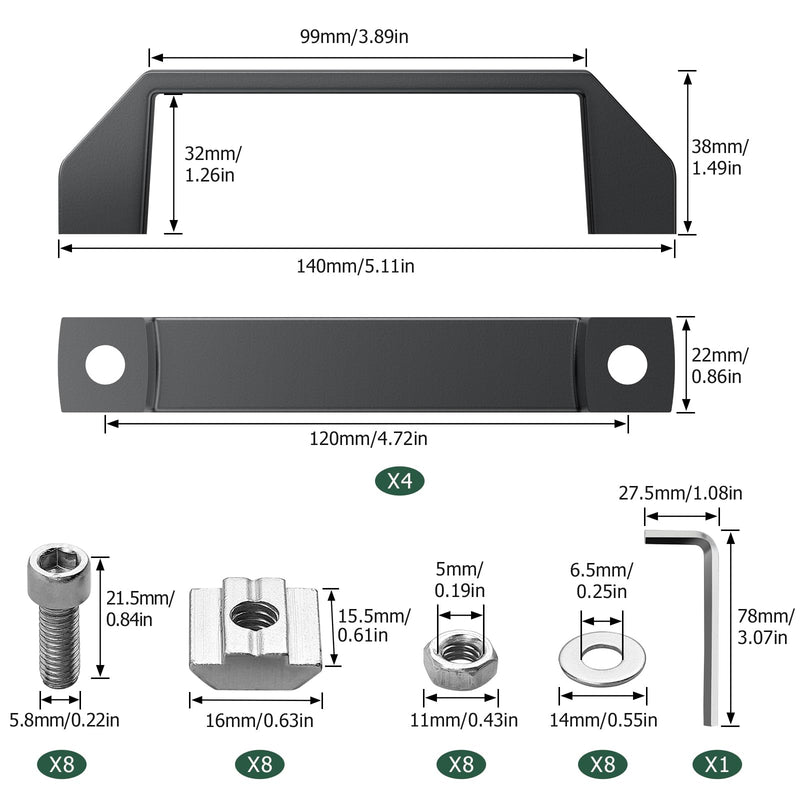[Australia - AusPower] - JiGiU 4-Pack Aluminum Handle Aluminium Alloy Rectangular Industrial Pull Handle 120mm Hole Distance for 30 Series European Standard Aluminum Extrusion Profile -Black (4, Black, 30 Series) 