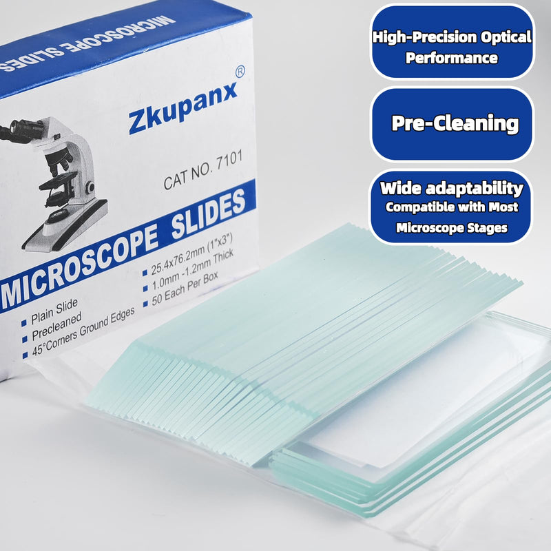 [Australia - AusPower] - Blank Glass Microscope Slides and Covers - Ground Edges & 45° Clipped Corners, High-Clarity, Pre-Cleaned, 50 Slides & 100 Coverslips, Microscope Accessories for Experiments & Analyses 