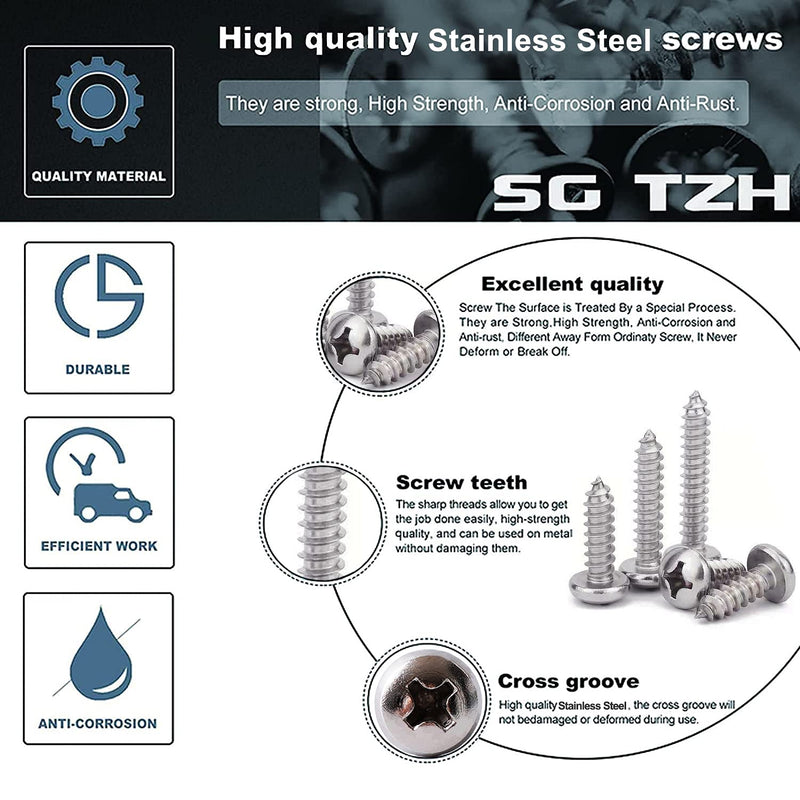 [Australia - AusPower] - #8 x 3/8" Wood Screw 100Pcs 18-8 (304) Stainless Steel Pan Head Fast Self Tapping Drywall Screws by SG TZH #8 x 3/8" 