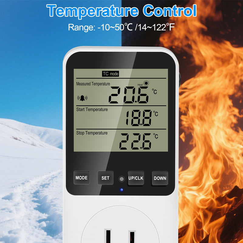 [Australia - AusPower] - Temperature and Humidity Controller Plug in Thermostat Outlet with Humidity Control 120V Heating Cooling Humidification Dehumidification for Greenhouse Mushroom Grow Tent Reptile Aquarium Htc820 