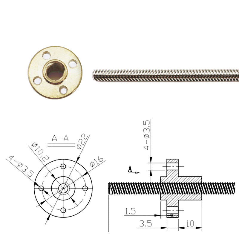 [Australia - AusPower] - 2pcs 500mm Tr8X8 Lead Screw with T8 Brass Nut for 3D Printer Machine Z Axis(Acme Thread, 2mm Pitch, 4 Start, 8mm Lead) 