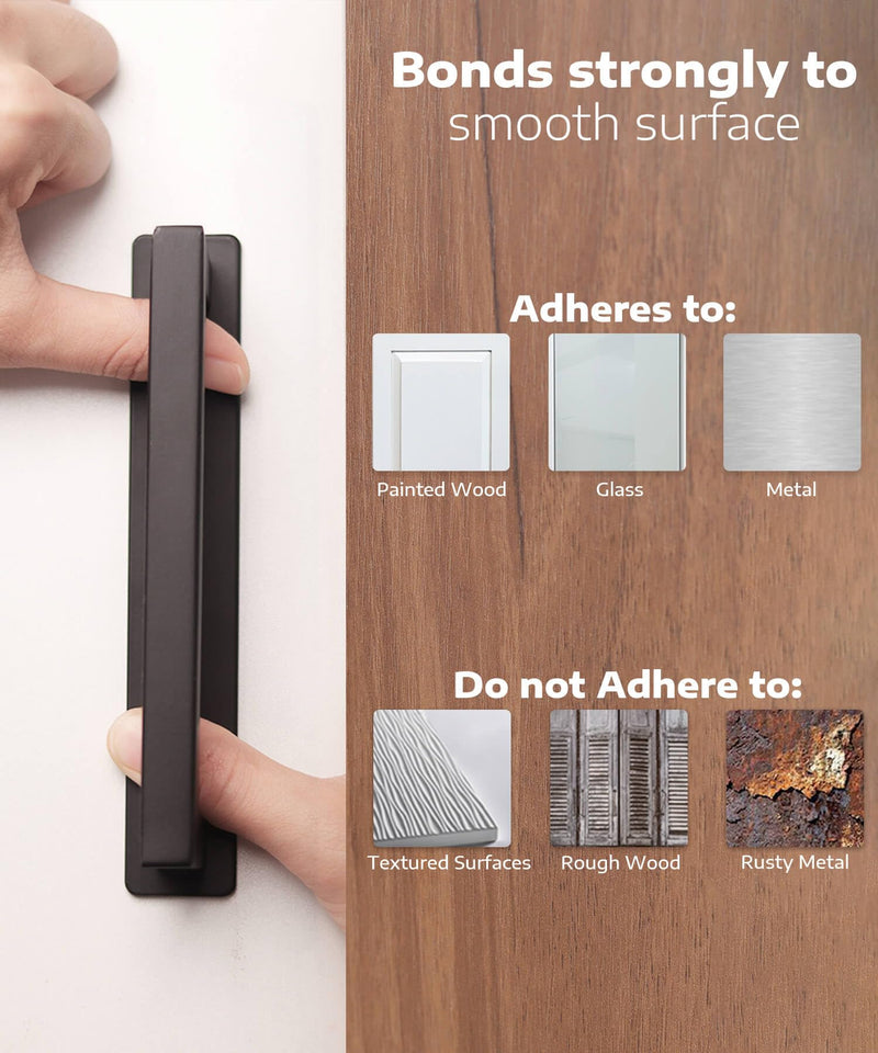 RVPEKUPE Adhesive Cabinet Handles Stick on Handle Self Stick Sliding Shower Door Handle 6" Black 8-Pack Overall Length 6"